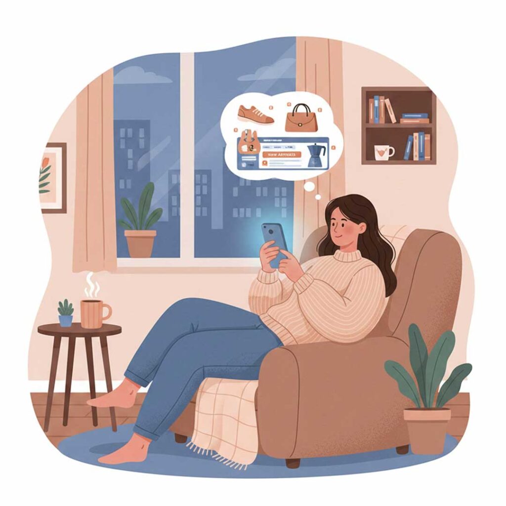 ネットでウィンドウショッピングする女性