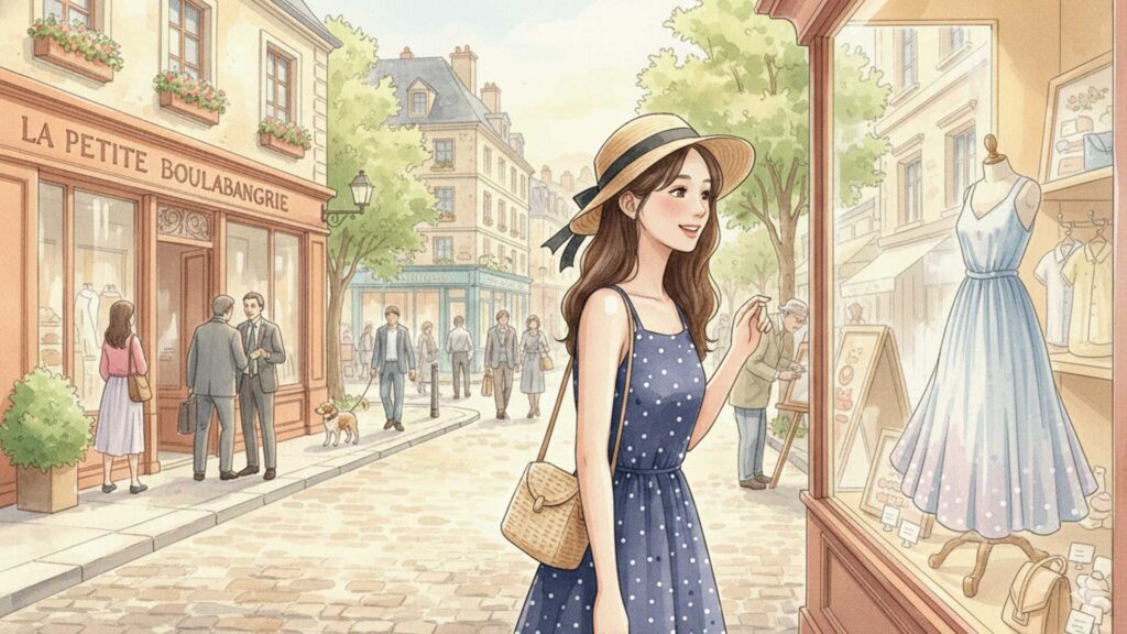 ウィンドウショッピングをする夏の女性